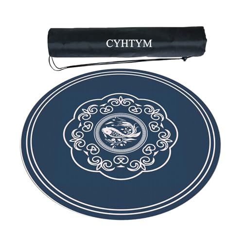 CYHTYM Blaue, runde Mahjong-Matte im neuen chinesischen Stil, geeignet für Tischspiele, kann aufgerollt Werden(70CM/27.5") von CYHTYM
