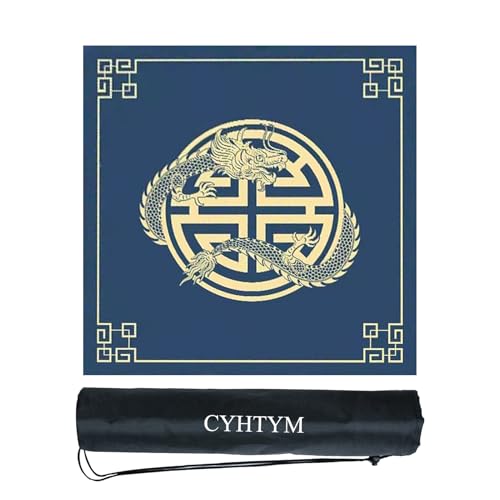 CYHTYM Das Blaue Mahjong-Pad mit chinesischem Loong-Muster, mit Rutschfester Unterseite und Aufbewahrungstasche, geeignet für Poker, Schachbrett und Tischspiele(Blue1,60CM/23.6") von CYHTYM