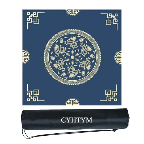 CYHTYM Das Blaue Mahjong-Pad mit chinesischem Loong-Muster, mit Rutschfester Unterseite und Aufbewahrungstasche, geeignet für Poker, Schachbrett und Tischspiele(Blue2,140cm/55.1") von CYHTYM