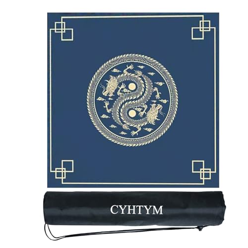 CYHTYM Das Blaue Mahjong-Pad mit chinesischem Loong-Muster, mit Rutschfester Unterseite und Aufbewahrungstasche, geeignet für Poker, Schachbrett und Tischspiele(Blue3,95cm/37.4") von CYHTYM