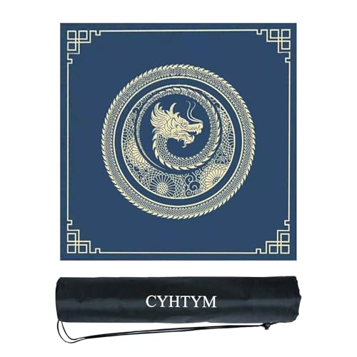 CYHTYM Das Blaue Mahjong-Pad mit chinesischem Loong-Muster, mit Rutschfester Unterseite und Aufbewahrungstasche, geeignet für Poker, Schachbrett und Tischspiele(Blue4,120cm/47.2") von CYHTYM