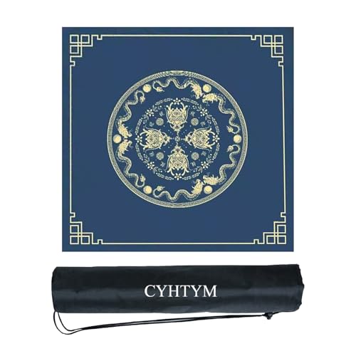 CYHTYM Das Blaue Mahjong-Pad mit chinesischem Loong-Muster, mit Rutschfester Unterseite und Aufbewahrungstasche, geeignet für Poker, Schachbrett und Tischspiele(Blue5,60CM/23.6") von CYHTYM