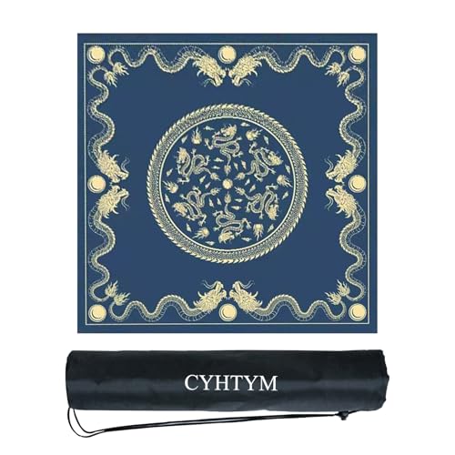 CYHTYM Das Blaue Mahjong-Pad mit chinesischem Loong-Muster, mit Rutschfester Unterseite und Aufbewahrungstasche, geeignet für Poker, Schachbrett und Tischspiele(Blue6,60CM/23.6") von CYHTYM