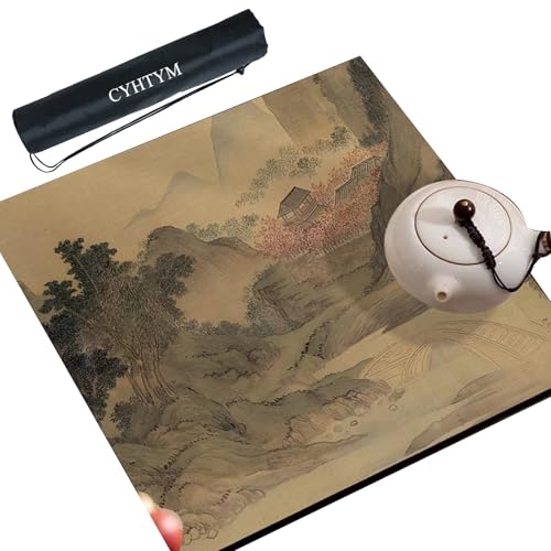 CYHTYM Dicke, rutschfeste Mahjong-Matte aus Gummi, Berg- und Wassermuster, wasserabsorbierende, geräuschreduzierende Tischmatte(120cm/47.2") von CYHTYM