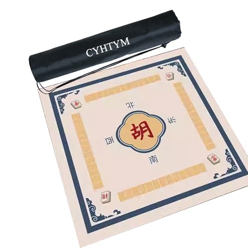 CYHTYM Dicke, rutschfeste und geräuschreduzierende Mahjong-Tischmatte, Schwarze Aufbewahrungstasche mit Kordelzug(Blue,60CM/23.6") von CYHTYM