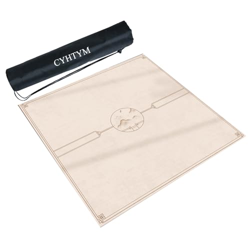 CYHTYM Dicke und weiche Mahjong-Matte im neuen chinesischen Stil, leise und geräuschreduzierende große Tischmatte(Beige2,60CM/23.6") von CYHTYM