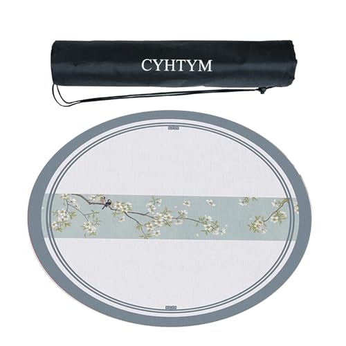 CYHTYM Dicke und weiche runde Mahjong-Matte, rutschfeste und geräuschreduzierende Faltbare Tischmatte(Gray1,60CM/23.6") von CYHTYM