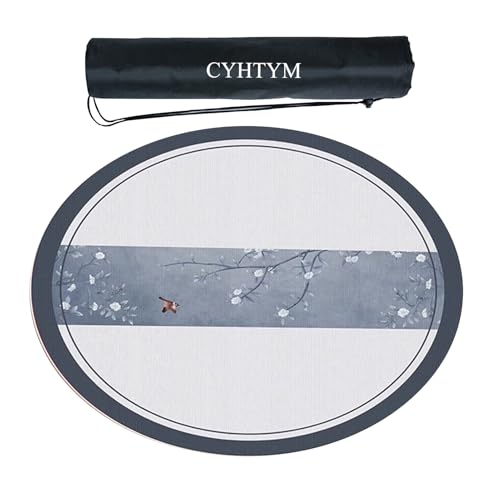 CYHTYM Dicke und weiche runde Mahjong-Matte, rutschfeste und geräuschreduzierende Faltbare Tischmatte(Gray2,60CM/23.6") von CYHTYM
