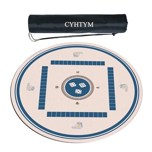 CYHTYM Große, rutschfeste und geräuschreduzierende Mahjong-Tischmatte, Tischmatte mit Aufbewahrungstasche(Blue,60CM/23.6") von CYHTYM