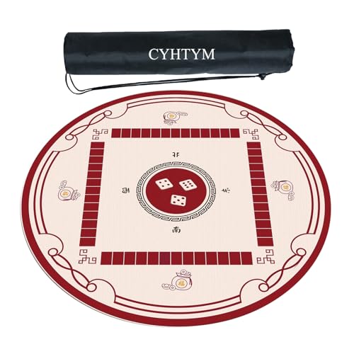 CYHTYM Große, rutschfeste und geräuschreduzierende Mahjong-Tischmatte, Tischmatte mit Aufbewahrungstasche(Red,60CM/23.6") von CYHTYM