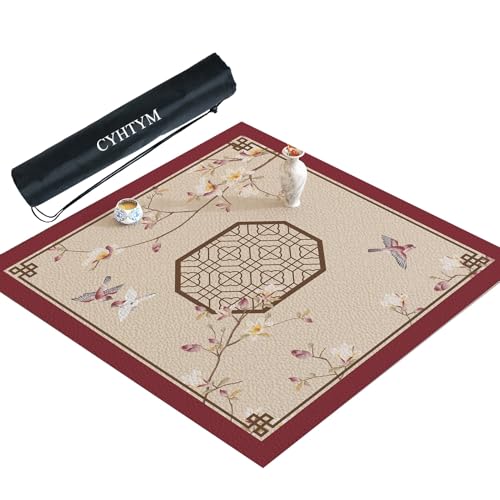 CYHTYM Große Mahjong-Matte im chinesischen Stil, rutschfeste, geräuschreduzierende Tischmatte(Red,110cm/39.3") von CYHTYM