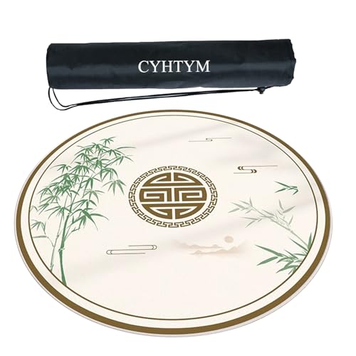 CYHTYM Große Mahjong-Matte im neuen chinesischen Stil, kreisförmige, rutschfeste, geräuschreduzierende und waschbare Tischmatte(Beige1,120cm/47.2") von CYHTYM