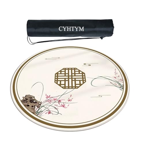 CYHTYM Große Mahjong-Matte im neuen chinesischen Stil, kreisförmige, rutschfeste, geräuschreduzierende und waschbare Tischmatte(Beige2,110cm/39.3") von CYHTYM