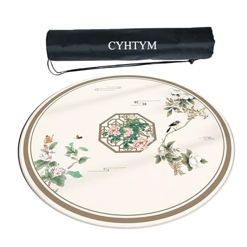 CYHTYM Große Mahjong-Matte im neuen chinesischen Stil, kreisförmige, rutschfeste, geräuschreduzierende und waschbare Tischmatte(Beige3,110cm/39.3") von CYHTYM