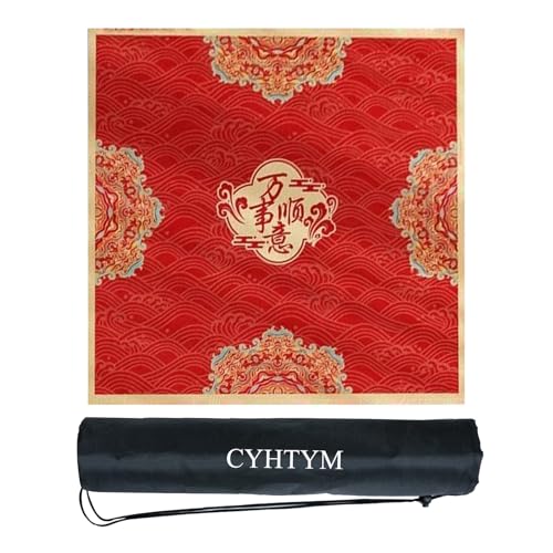 CYHTYM Große Mahjong-Matte im roten chinesischen Stil, rutschfeste Unterseite aus Gummi, geräuschlose, Faltbare Tischmatte mit Aufbewahrungstasche(Red1,85cm/33.4") von CYHTYM