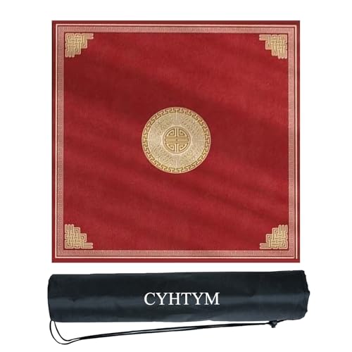 CYHTYM Große Mahjong-Matte im roten chinesischen Stil, rutschfeste Unterseite aus Gummi, geräuschlose, Faltbare Tischmatte mit Aufbewahrungstasche(Red2,120cm/47.2") von CYHTYM