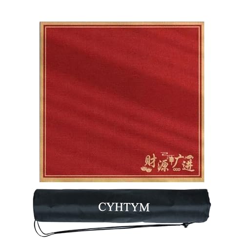 CYHTYM Große Mahjong-Matte im roten chinesischen Stil, rutschfeste Unterseite aus Gummi, geräuschlose, Faltbare Tischmatte mit Aufbewahrungstasche(Red3,140cm/55.1") von CYHTYM