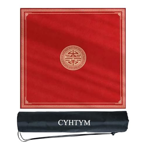 CYHTYM Große Mahjong-Matte im roten chinesischen Stil, rutschfeste Unterseite aus Gummi, geräuschlose, Faltbare Tischmatte mit Aufbewahrungstasche(Red4,140cm/55.1") von CYHTYM