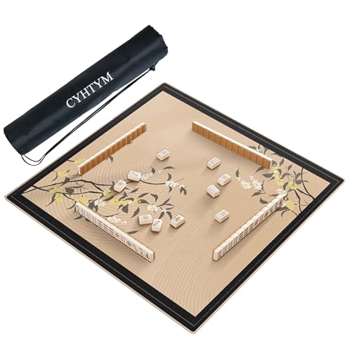 CYHTYM Große Mahjong-Matte mit schwarzer Tragetasche, Dicke rutschfeste Tischdecke, Tischmatte für Mahjong, Brettspiele(Beige1,140cm/55.1") von CYHTYM