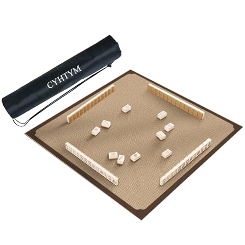CYHTYM Große Mahjong-Matte mit schwarzer Tragetasche, Dicke rutschfeste Tischdecke, Tischmatte für Mahjong, Brettspiele(Beige3,100CM/39.3") von CYHTYM