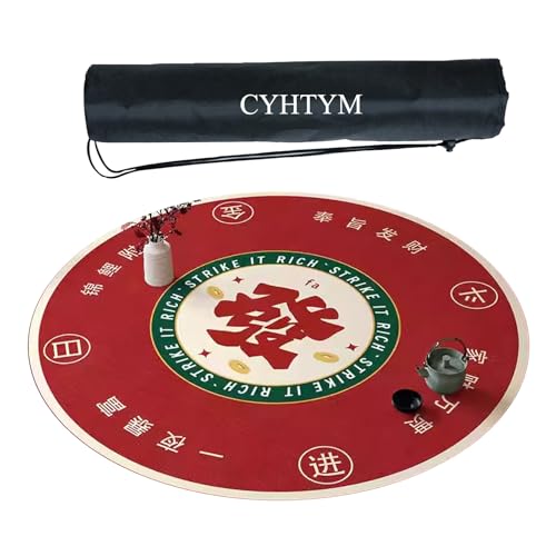 CYHTYM Große runde Mahjong-Matte mit Aufbewahrungstasche, geeignet für Poker, Schachbrett(Red,85cm/33.4") von CYHTYM