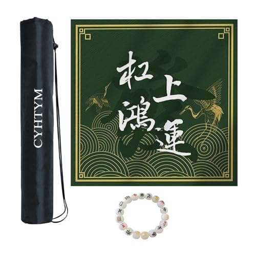 CYHTYM Grünes, rutschfestes Mahjong-Tischset mit Aufbewahrungstasche und Armband, geeignet für Spielkarten und Brettspielmatten(110cm/39.3") von CYHTYM