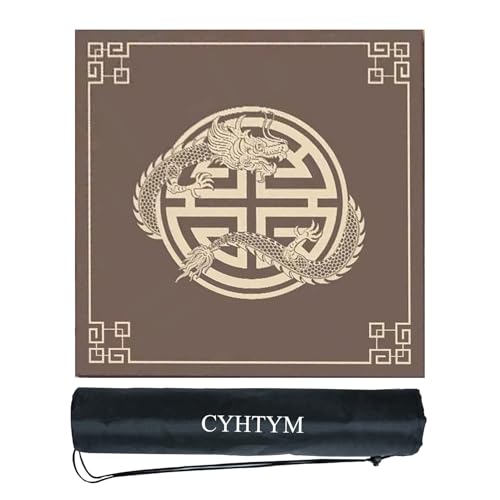 CYHTYM Grünes Mahjong-Pad mit chinesischem Loong-Muster, großes tragbares Tischset für den Innenbereich, geeignet für Poker und Brettspiele(Brown,60CM/23.6") von CYHTYM