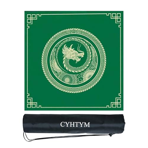 CYHTYM Grünes Mahjong-Pad mit chinesischem Loong-Muster, großes tragbares Tischset für den Innenbereich, geeignet für Poker und Brettspiele(Green,60CM/23.6") von CYHTYM