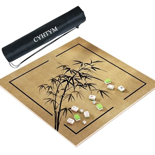 CYHTYM Mahjong-Matte aus Bambus mit Muster und Aufbewahrungstasche, Tischmatte mit großem Rand(Brown2,60CM/23.6") von CYHTYM
