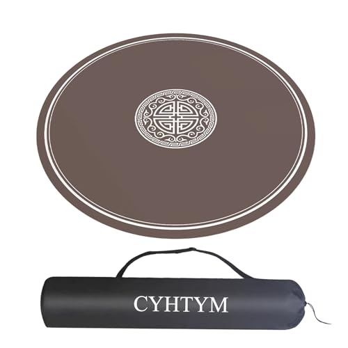 CYHTYM Mahjong-Matte im chinesischen Stil, rutschfeste, geräuscharme Gummi-Abdeckmatte, rundes Tischkissen mit Aufbewahrungstasche(Brown-1,75cm/29.5") von CYHTYM