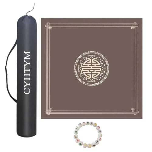 CYHTYM Mahjong-Matte im chinesischen Stil mit Aufbewahrungstasche und Armband, verdickte, stumme, rutschfeste und geräuschdichte Tischmatte(Brown-2,60CM/23.6") von CYHTYM