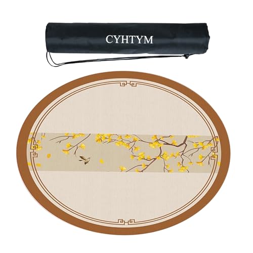 CYHTYM Mahjong-Matte im chinesischen Stil mit Pflaumenblütenmuster, rundes großes Tischkissen(Brown,80CM/31.5") von CYHTYM