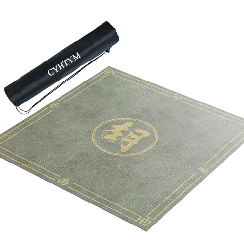 CYHTYM Mahjong-Matte mit Aufbewahrungstasche, wärmeisolierende und geräuschreduzierende Tischmatte aus Leder(Gray1,110cm/39.3") von CYHTYM