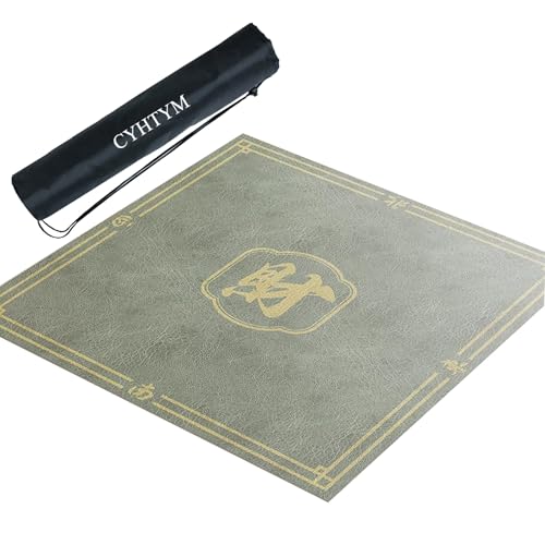 CYHTYM Mahjong-Matte mit Aufbewahrungstasche, wärmeisolierende und geräuschreduzierende Tischmatte aus Leder(Gray3,110cm/39.3") von CYHTYM