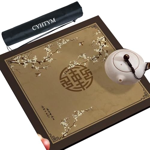 CYHTYM Mahjong-Matte mit braunem Pflaumenblütenmuster, wasserabsorbierendes Gummi, rutschfeste Unterseite, großes Tischset(90CM/35.4") von CYHTYM