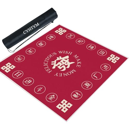 CYHTYM Mahjong-Matte mit schwarzer Aufbewahrungstasche, geeignet für Poker, Spielkarten(Red1,140cm/55.1") von CYHTYM