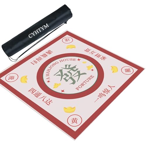 CYHTYM Mahjong-Matte mit schwarzer Aufbewahrungstasche, geeignet für Poker, Spielkarten(Red2,90CM/35.4") von CYHTYM