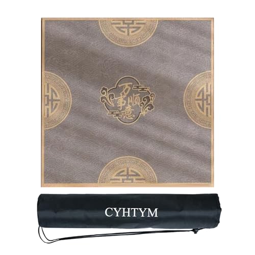 CYHTYM Mahjong-Matte mit schwarzer Aufbewahrungstasche, große rutschfeste, geräuschreduzierende Tischmatte im chinesischen Stil, Schreibtisch-Abdeckmatte(Gray1,60CM/23.6") von CYHTYM