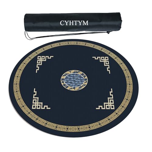 CYHTYM Mahjong-Matten im chinesischen Stil für Aufrollen, runde, rutschfeste und geräuschreduzierende Tischmatte(Blue,60CM/23.6") von CYHTYM