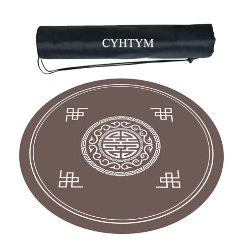 CYHTYM Mahjong-Matten im chinesischen Stil für Aufrollen, runde, rutschfeste und geräuschreduzierende Tischmatte(Brown,140cm/55.1") von CYHTYM