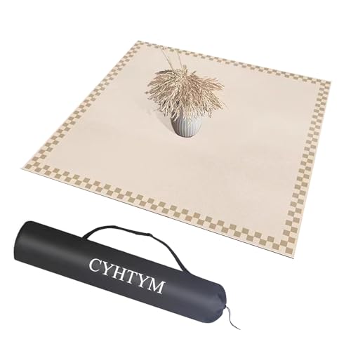 CYHTYM Mahjong-Tischmatte mit Rand, quadratische Tischmatte mit Vibrationsreduzierung, Mahjong-Pad für Brett-, Kachel- und Kartenspiele(Off White -1,120cm/47.2") von CYHTYM