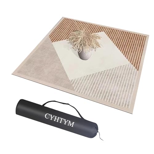 CYHTYM Mahjong-Tischmatte mit Rand, quadratische Tischmatte mit Vibrationsreduzierung, Mahjong-Pad für Brett-, Kachel- und Kartenspiele(Off White -5,120cm/47.2") von CYHTYM