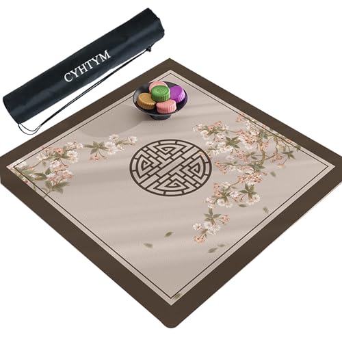 CYHTYM Neue Mahjong-Matte aus Leder im chinesischen Stil mit schwarzer Aufbewahrungstasche, geeignet für Poker, Schachbrett, Spielkarten(Brown,140cm/55.1") von CYHTYM