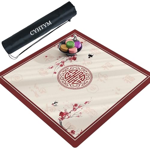 CYHTYM Neue Mahjong-Matte aus Leder im chinesischen Stil mit schwarzer Aufbewahrungstasche, geeignet für Poker, Schachbrett, Spielkarten(Red,70CM/27.5") von CYHTYM