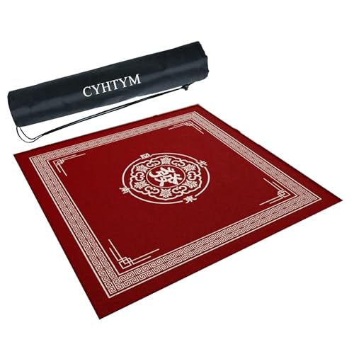 CYHTYM Neue rote quadratische Mahjong-Matte im chinesischen Stil, mit Aufbewahrungstasche, rutschfest und geräuschreduzierend(Red2,140cm/55.1") von CYHTYM