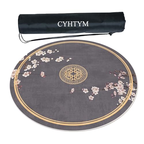 CYHTYM Neue runde Mahjong-Matte im chinesischen Stil, große, Dicke Tischmatte, rutschfest und geräuschreduzierend(Gray1,140cm/55.1") von CYHTYM