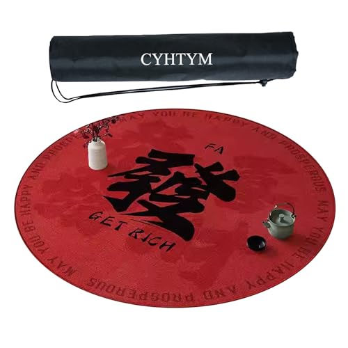 CYHTYM Neue runde Mahjong-Matte im chinesischen Stil, große weiche Tischmatte, waschbar(Red1,85cm/33.4") von CYHTYM