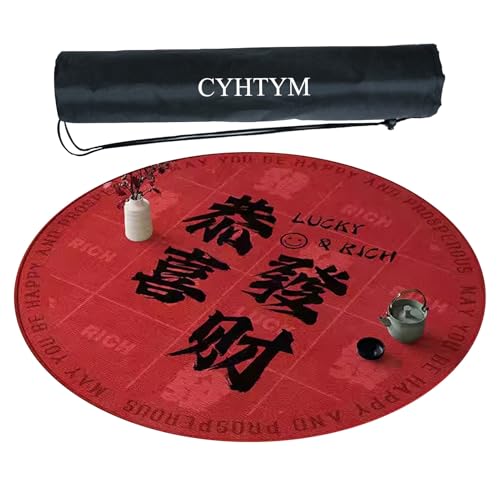 CYHTYM Neue runde Mahjong-Matte im chinesischen Stil, große weiche Tischmatte, waschbar(Red2,140cm/55.1") von CYHTYM
