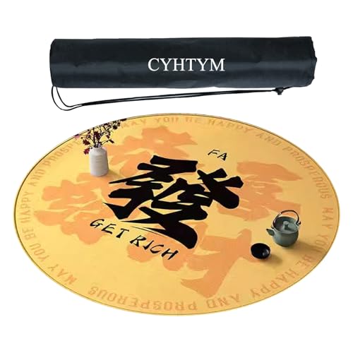 CYHTYM Neue runde Mahjong-Matte im chinesischen Stil, große weiche Tischmatte, waschbar(Yellow,70CM/27.5") von CYHTYM