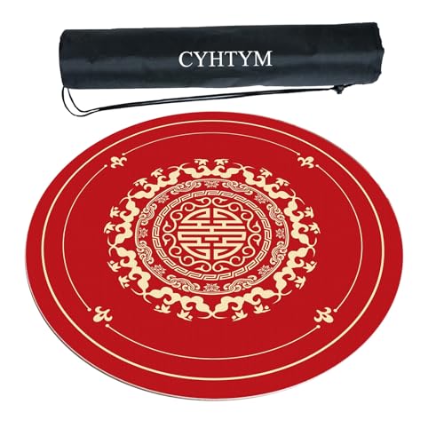 CYHTYM Neue runde Mahjong-Matte im chinesischen Stil, rot, mit Aufbewahrungstasche, rutschfest und geräuschreduzierend(Red1,90CM/35.4") von CYHTYM